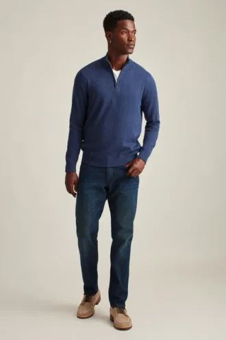 Baumwoll-Kaschmir-Pullover mit halbem Reißverschluss