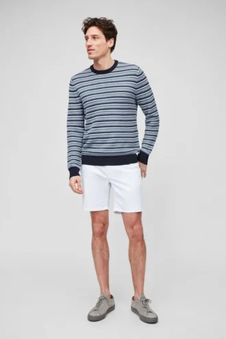 Baumwoll-Leinen-Pullover mit Rundhalsausschnitt