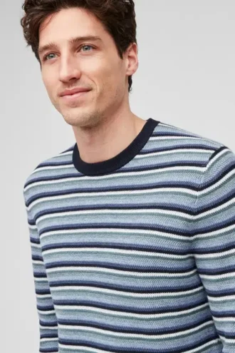 Baumwoll-Leinen-Pullover mit Rundhalsausschnitt