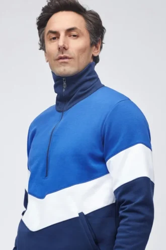 Colorblock-Pullover mit halbem Reißverschluss