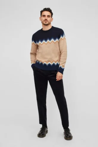 Crew-Neck-Pullover mit Farbblock-Design