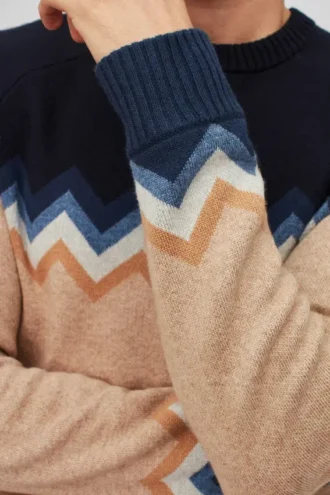 Crew-Neck-Pullover mit Farbblock-Design