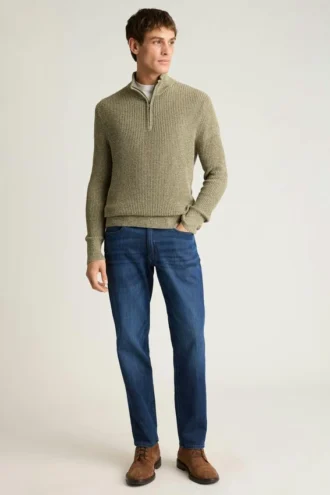 Herren-Pullover mit Viertelreißverschluss von Bonobos | Italienisches Luxus-Leinen-Baumwollgewebe