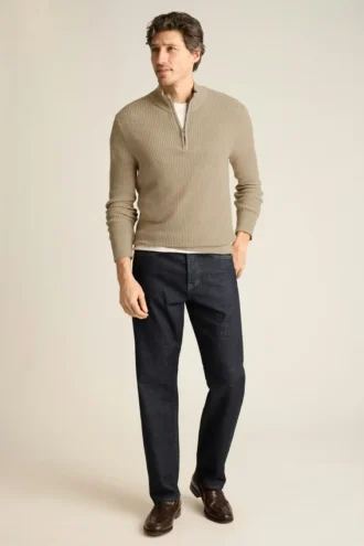 Herren-Pullover mit Viertelreißverschluss von Bonobos | Italienisches Luxus-Leinen-Baumwollgewebe