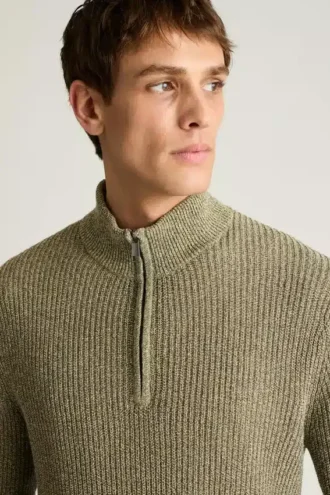 Herren-Pullover mit Viertelreißverschluss von Bonobos | Italienisches Luxus-Leinen-Baumwollgewebe