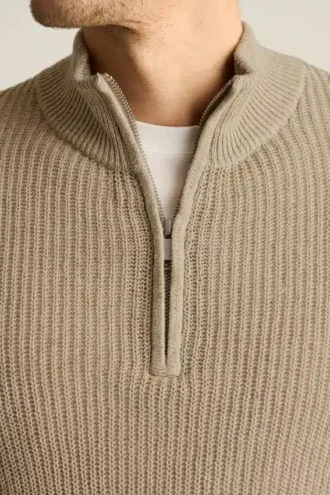Herren-Pullover mit Viertelreißverschluss von Bonobos | Italienisches Luxus-Leinen-Baumwollgewebe