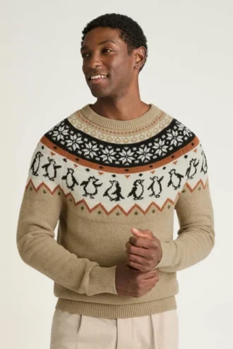 Herren-Weihnachtspullover von Bonobos | Festlicher Fair-Isle-Pinguin-Strick Herren-Weihnachtspullover von Bonobos | Festlicher Fair-Isle-Pinguin-Strick