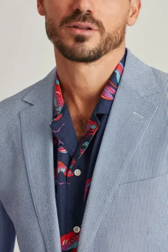 Italienisches Stretch-Seersucker-Sakko – Weiß & Marineblau