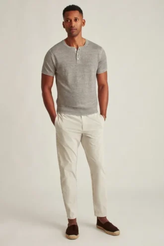 Kurzärmeliges Henley-Hemd aus Leinen