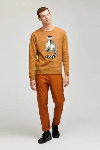 Lemur Fleece-Shirt mit Rundhalsausschnitt