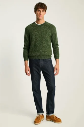 Melierter Raglan-Pullover mit Rundhalsausschnitt