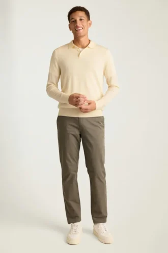 Merino-Polo mit langen Ärmeln