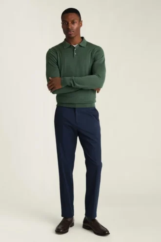 Merino-Polo mit langen Ärmeln