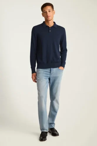 Merino-Polo mit langen Ärmeln