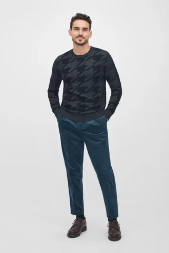 Merino-Pullover mit Rundhalsausschnitt und Hahnentrittmuster