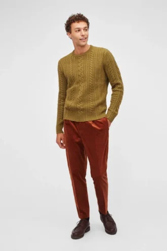 Merino-Pullover mit Zopfmuster und Rundhalsausschnitt