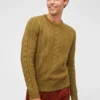 Merino-Pullover mit Zopfmuster und Rundhalsausschnitt Merino-Pullover mit Zopfmuster und Rundhalsausschnitt