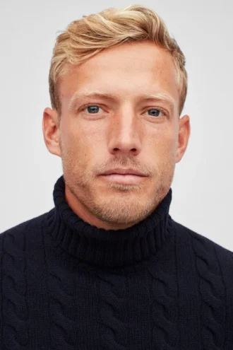 Merino-Rollkragenpullover mit Zopfmuster