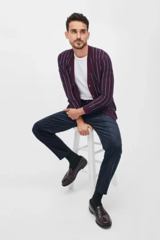 Merino-Strickjacke mit Streifen