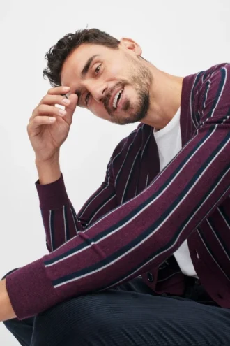 Merino-Strickjacke mit Streifen