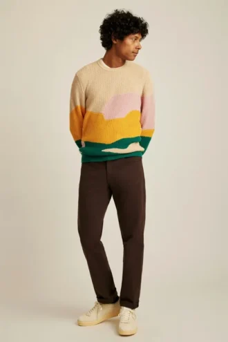 Pullover mit Rundhalsausschnitt und abstraktem Sonnenuntergangsmuster
