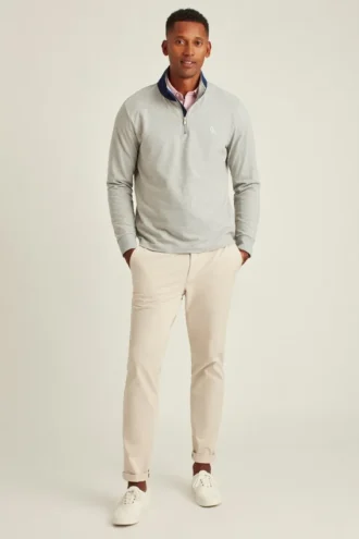Stretch-French-Terry-Pullover mit halbem Reißverschluss