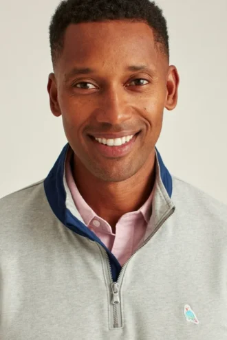 Stretch-French-Terry-Pullover mit halbem Reißverschluss