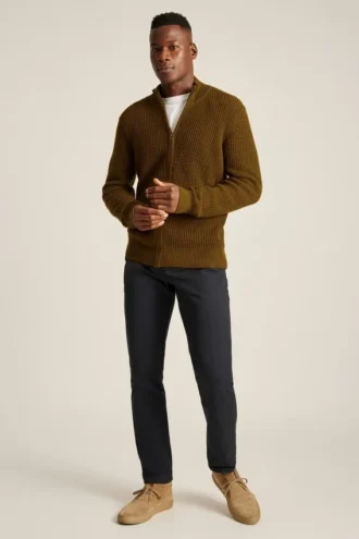 Waffelpullover mit durchgehendem Reißverschluss