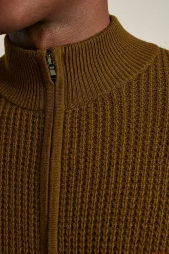 Waffelpullover mit durchgehendem Reißverschluss