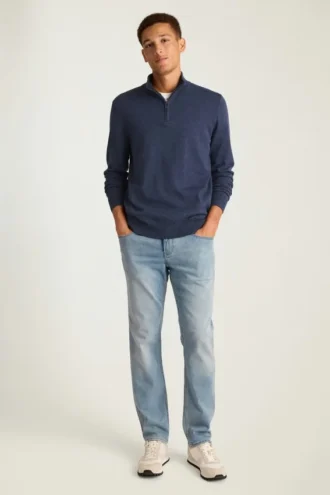Waschbarer Baumwoll-Kaschmir-Pullover mit Viertelreißverschluss