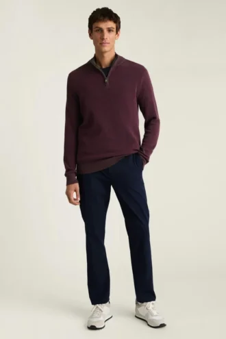 Waschbarer Baumwoll-Kaschmir-Pullover mit Viertelreißverschluss