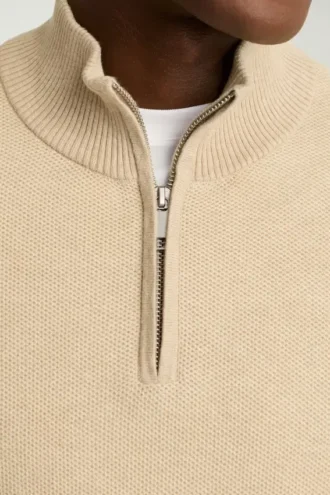 Waschbarer Baumwoll-Kaschmir-Pullover mit Viertelreißverschluss