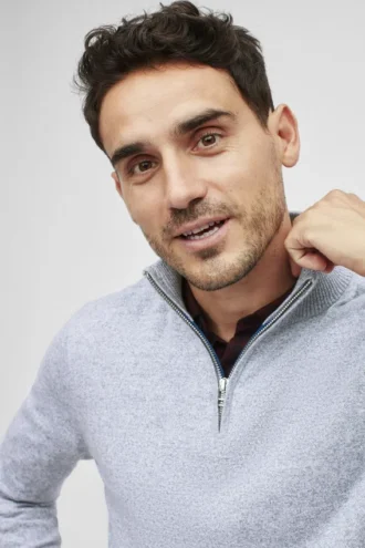 Waschbarer Half-Zip-Pullover aus Baumwolle und Kaschmir