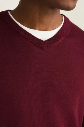 Waschbarer Merino-Pullover mit V-Ausschnitt