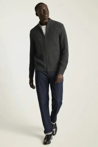 Zopfmuster-Pullover | Schwerer Zopfmuster-Pullover mit Reißverschluss